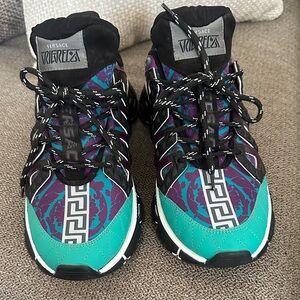 Versace Colorblock Trigreca Sneakers - Teal, Purple & Black